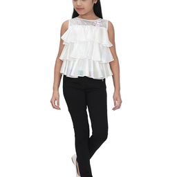 Tiny Girl White & light cyan Tiered Top-54