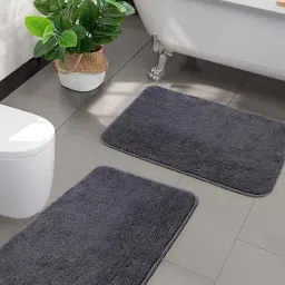 Saral Home Dark Grey Microfibre 2285 GSM Bath Mats - Set of 2-image-88