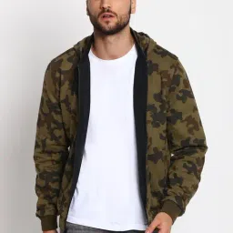 Wrangler Black & Olive Camo Print Reversible Hooded Jacket-30