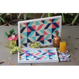ICRAFT Geometric Series Blue & Pink MDF Serving Tray - Set of 1 image 2