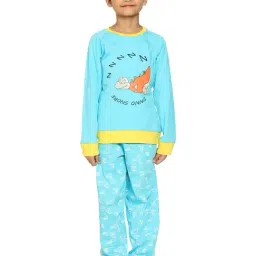 Kiddopanti Kids Aqua Blue Printed T-Shirt with Pants-image-81