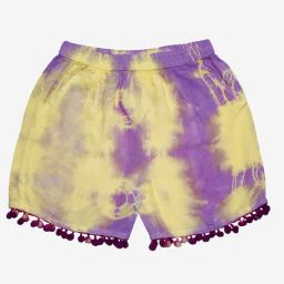 Kiddopanti Kids Yellow & Lilac Tie & Dye Shorts-image-98