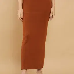 Soch Brown Cotton Plain Saree Shapewear-16