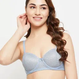 Clovia Blue Self Design Full Coverage Padded Balconette Bra-image-15