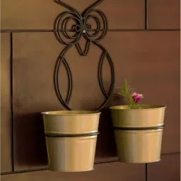 ExclusiveLane 'The Owl Buckets' Wall Planter Pots In Galvanized Iron (Set of 2)-12