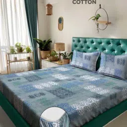 Klotthe Blue 400 TC Cotton Double Elastic Bedsheet with 2 Pillow Covers-picture-30