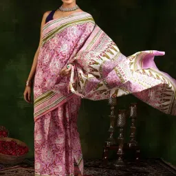 Libas Purple Cotton Printed Saree With Unstitched Blouse Piece-image-44