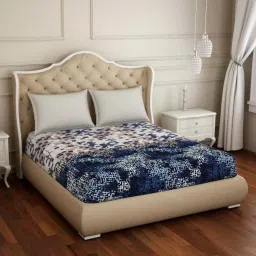 Spaces ATRIUM PLUS ECOM Navy & Grey Cotton 210 TC Double Bedsheet with 2 Pillow Covers image 1