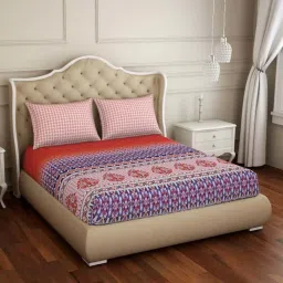 Spaces ATRIUM PLUS ECOM Red & Purple Cotton 210 TC Double Bedsheet with 2 Pillow Covers image 1