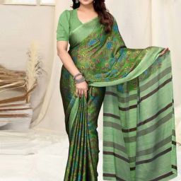 MIRCHI FASHION Green Floral Print Saree With Unstitched Blouse-picture-1