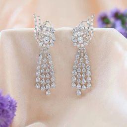 Fida Rhodium Plated American Diamond White Dangler Earrings-41