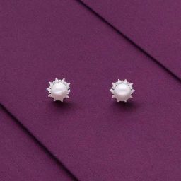 Kai Jewel Sterling Silver Casual Zircon Studded Pearl Earrings for Women-image-25
