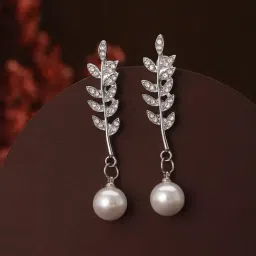 Aatmana Silver Rhodium-Plated Pearl Floral Dangler Earrings-image-38
