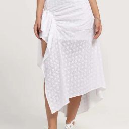 Lela White Cotton Self Pattern A-Line Skirt-27