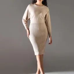 Showoff Beige Acrylic Regular FitDress-image-99
