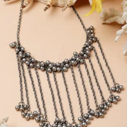 Moedbuille Ghungroo Studded Afghan Tasselled Design Oxidised Silver Plated Handcrafted Necklace-15