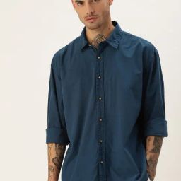 Bene Kleed Navy Blue Cotton Oversized Shirt-image-10