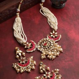 Panash Gold Plated Artificial Stones and Beads Studded Reversible Jewellery Set-1