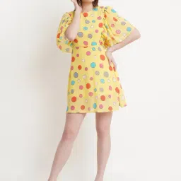 DODO & MOA Yellow Printed A-Line Dress-image-69