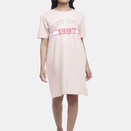 People by Pantaloons Pink Cotton Printed Shift Dress-picture-36