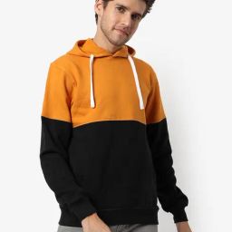 Campus Sutra Mustard & Black Cotton Regular Fit Colour Block Hooded Sweatshirt-picture-28