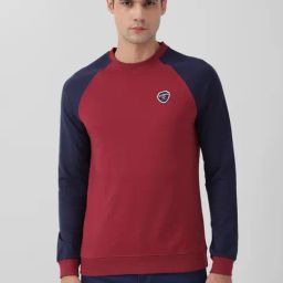 Peter England University Maroon Slim Fit Colour Block Sweatshirt-image-27