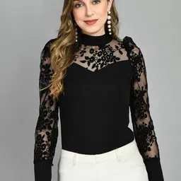 IUGA Self Design High Neck Puff Sleeves Top-picture-57