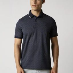 Van Heusen Navy Cotton Regular Fit Printed Polo T-Shirt-image-86