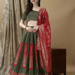 LADY SHOPI Floral Woven Design Ready to Wear Lehenga & Unstitched Blouse With Dupatta-image-98