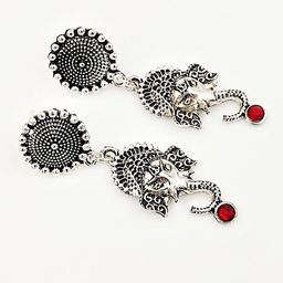 Yash Jewels Emporiums Silver-Plated Artificial Stones Studded Oxidised Drop Earrings-6