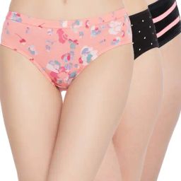 Clovia Black & Pink Cotton Printed Hipster Panties - Pack Of 3-image-66