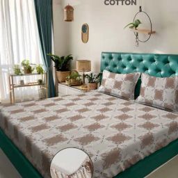 Klotthe Brown 400 TC Cotton Double Elastic Bedsheet with 2 Pillow Covers-picture-32