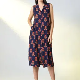 showoffff Showoff Navy Blue Cotton Blend Regular Fit Floral Dress-picture-31