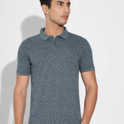 Peregrine By Pantaloons Algiers Blue Cotton Slim Fit Printed Polo T-Shirt-picture-13