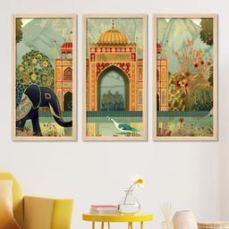 ArtVibes Green & Yellow 3 Pieces Wooden Wall Arts-13
