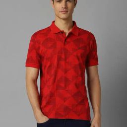 Allen Solly Red Cotton Regular Fit Printed Polo T-Shirt-image-49