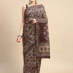 SHANVIKA Beige & Purple Cotton Printed Saree Without Blouse-picture-40
