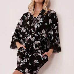 La Vie En Rose Black Floral Print Robe-image-92