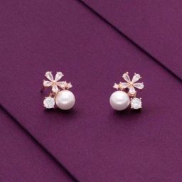 Kai Jewel Sterling Silver Solitaire Floral Pearl Rose Gold Earrings for Women-image-12