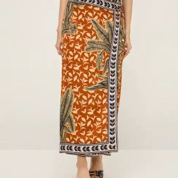 LOV by Westside Rust Leaf Design High-Rise Skirt-image-14