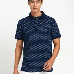 Turtle Blue Cotton Slim Fit Printed Polo T-Shirt-image-81