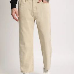 The Bear House Beige Cotton Straight Fit Texture Jeans-image-27