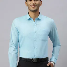 Ramraj Blue Cotton Regular Fit Solid Shirt-image-86