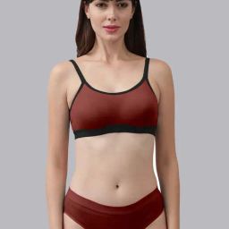 AROUSY Maroon Cotton Bra Panty Set-image-79