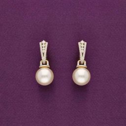 Kai Jewel Sterling Silver Gold Royal Zircon Pearl Drop Earrings for Women-image-98
