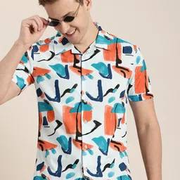 HERE&NOW Pure Cotton Slim Fit Opaque Abstract Printed Casual Shirt-picture-7