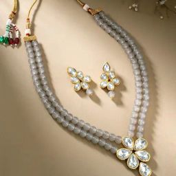 Peora Crystal Faux Pearl Long Necklace with Drop Earrings Ethnic Jewellery Set-picture-25