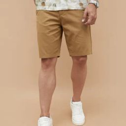 Code By Lifestyle Brown Cotton Regular Fit Shorts-73