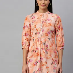 flaher Women's Orange Floral Printed Tunic-picture-7