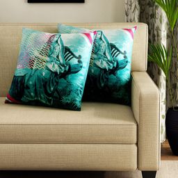 HOUZZCODE Set of 2 Teal Green Graphic Print 16" x 16" Square Cushion Covers image 1